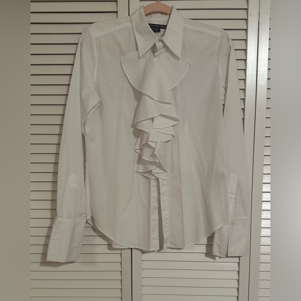 Ralph Lauren Sport, Solid White, Ruffle, Button Down Shirt - Size 10